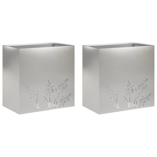 Garten-Pflanzgefäß 2 Stk. Silber 50 x 30 x 49 cm Edelstahl
