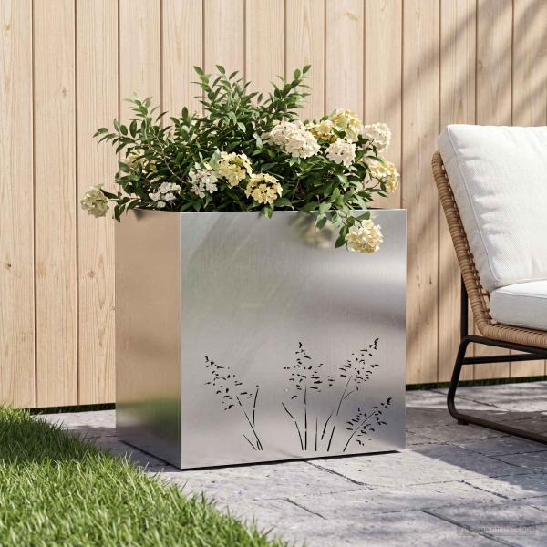 ARDEBO.de - Garten-Pflanzgefäß Silber 50 x 30 x 49 cm Edelstahl