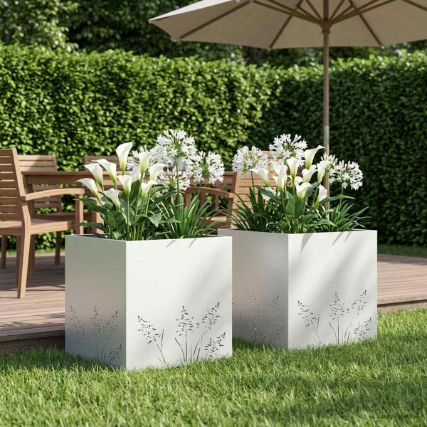 ARDEBO.de - Garten-Pflanzgefäß 2 Stk. Weiß 50 x 50 x 49 cm