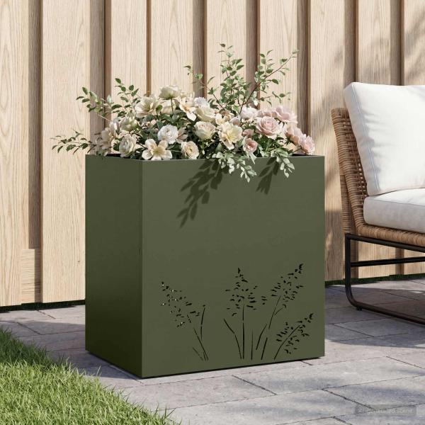 ARDEBO.de - Garten-Pflanzgefäß Olivgrün 50 x 30 x 49 cm Kaltgewalzter Stahl