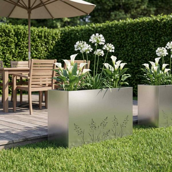 ARDEBO.de - Garten-Pflanzgefäß Silber 80 x 30 x 49 cm Verzinkter Stahl