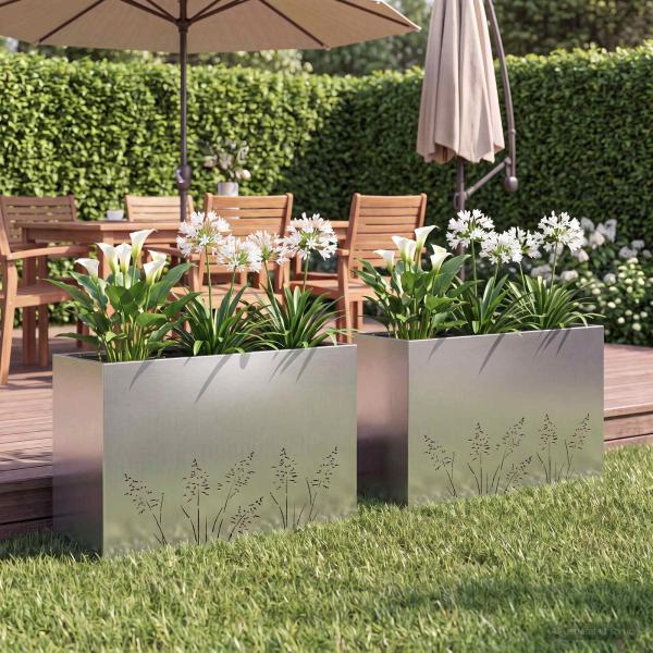 ARDEBO.de - Garten-Pflanzgefäß 2 Stk. Silber 80 x 20 x 49 cm