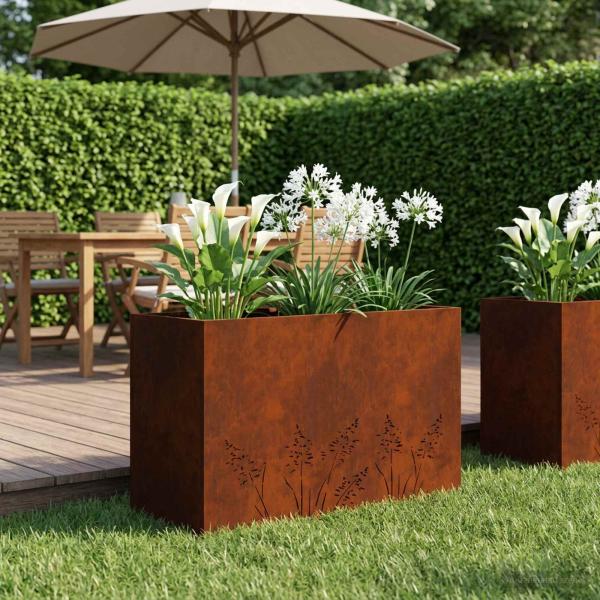 ARDEBO.de - Garten-Pflanzgefäß Rostoptik 80 x 30 x 49 cm Wetterfeststahl