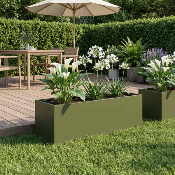 ARDEBO.de - Garten-Pflanzgefäß Olivgrün 60 x 20 x 20 cm Kaltgewalzter Stahl