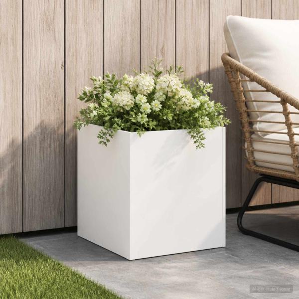 ARDEBO.de - Garten-Pflanzgefäß Weiß 45 x 45 x 45 cm Kaltgewalzter Stahl