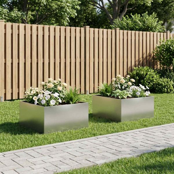 ARDEBO.de - Garten-Pflanzgefäß 2 stk. Silber 60 x 60 x 40 cm Edelstahl
