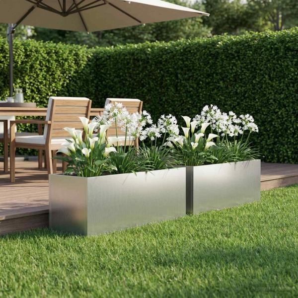 ARDEBO.de - Garten-Pflanzgefäß 2 stk. Silber 60 x 20 x 20 cm