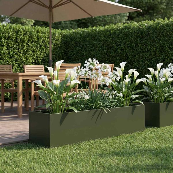 ARDEBO.de - Garten-Pflanzgefäß Olivgrün 80 x 20 x 20 cm Kaltgewalzter Stahl