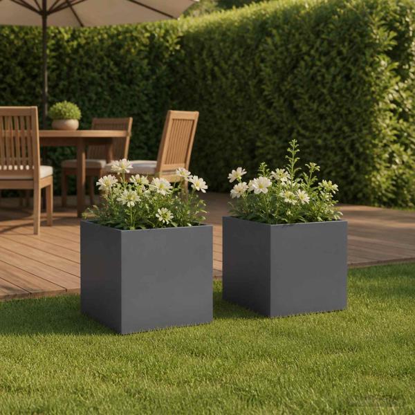ARDEBO.de - Garten-Pflanzgefäß 2 stk. Anthrazit 45 x 45 x 45 cm