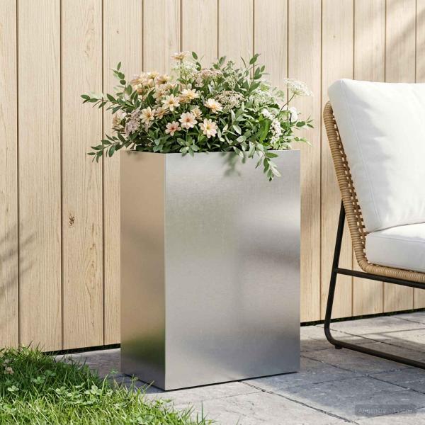 ARDEBO.de - Garten-Pflanzgefäß Silber 40 x 30 x 75 cm Edelstahl
