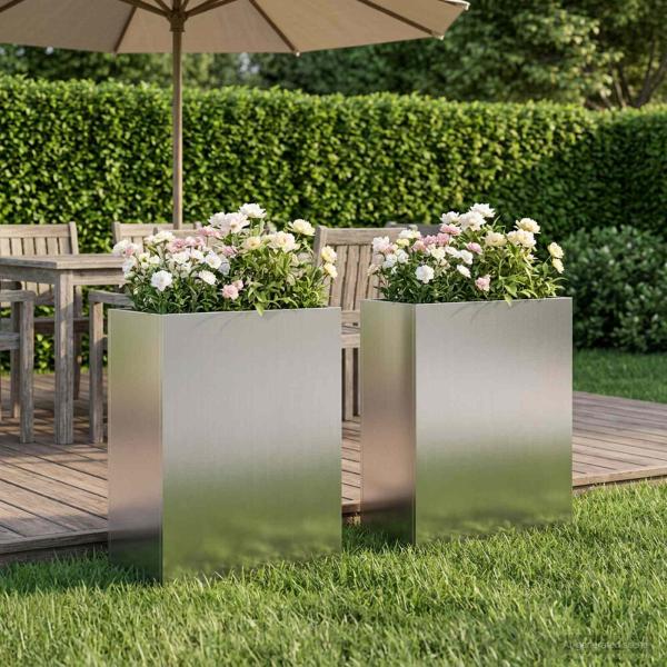 ARDEBO.de - Garten-Pflanzgefäß 2 stk. Silber 40 x 20 x 40 cm