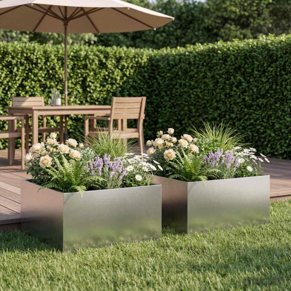 ARDEBO.de - Garten-Pflanzgefäß 2 stk. Silber 60 x 60 x 30 cm Edelstahl