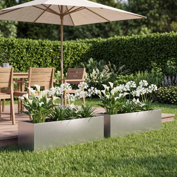 ARDEBO.de - Garten-Pflanzgefäß 2 stk. Silber 80 x 20 x 20 cm