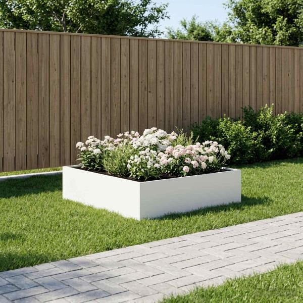 ARDEBO.de - Garten-Pflanzgefäß Weiß 80 x 80 x 30 cm Kaltgewalzter Stahl
