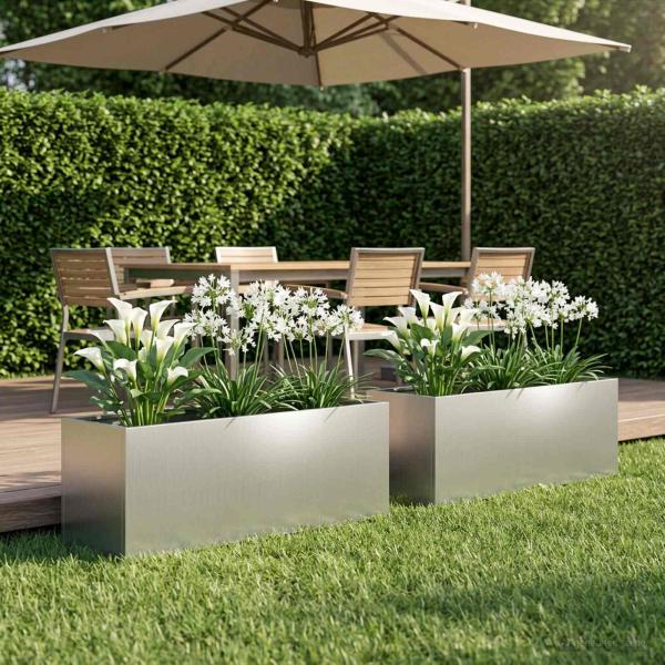 ARDEBO.de - Garten-Pflanzgefäß 2 stk. Silber 80 x 30 x 30 cm