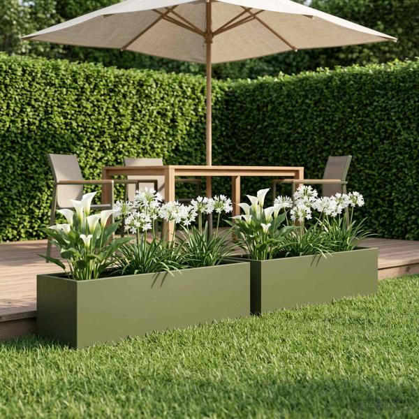 ARDEBO.de - Garten-Pflanzgefäß 2 stk. Olivgrün 80 x 20 x 20 cm