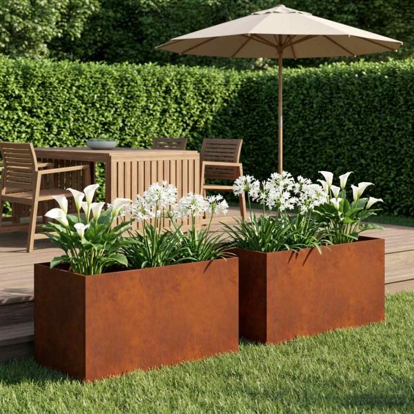 ARDEBO.de - Garten-Pflanzgefäß 2 stk. Rostoptik 80 x 50 x 50 cm