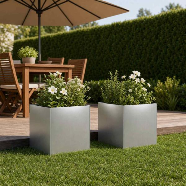 ARDEBO.de - Garten-Pflanzgefäß 2 stk. Silber 25 x 25 x 25 cm