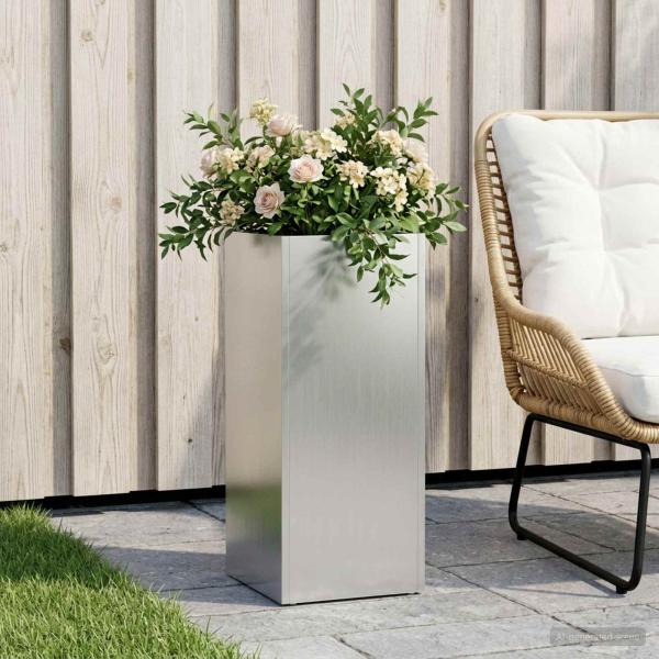 ARDEBO.de - Garten-Pflanzgefäß Silber 20 x 20 x 50 cm Verzinkter Stahl