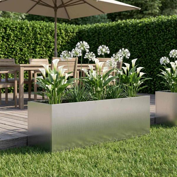 ARDEBO.de - Garten-Pflanzgefäß Silber 80 x 30 x 30 cm Verzinkter Stahl