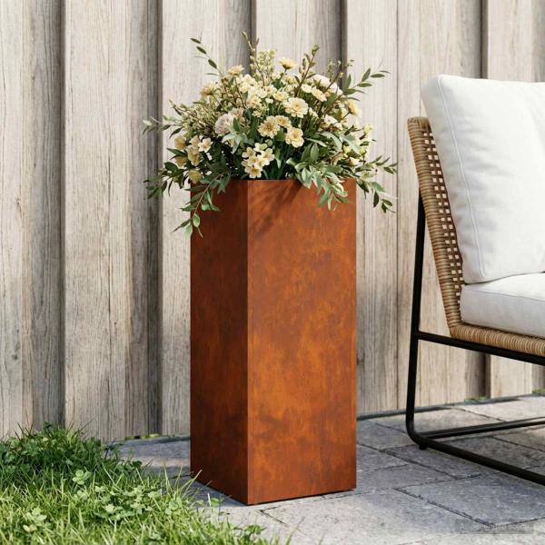 ARDEBO.de - Garten-Pflanzgefäß Rostoptik 20 x 20 x 40 cm Wetterfeststahl