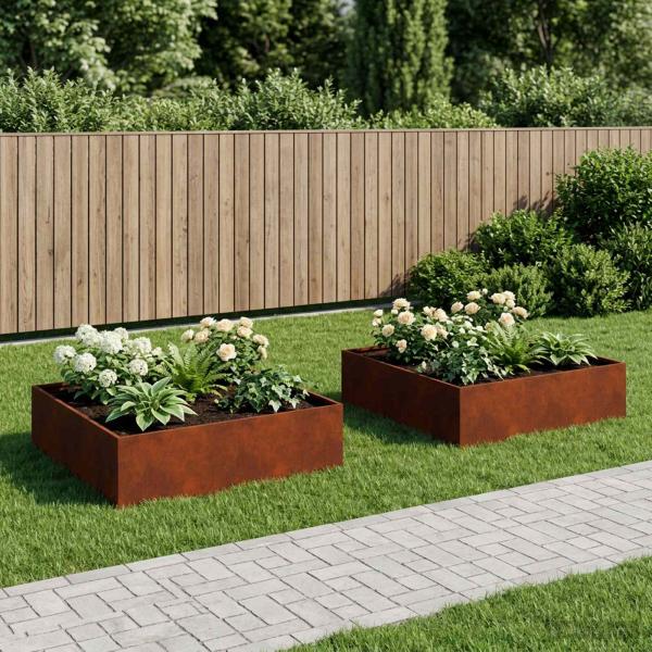 ARDEBO.de - Garten-Pflanzgefäß 2 stk. Rostoptik 80 x 80 x 30 cm