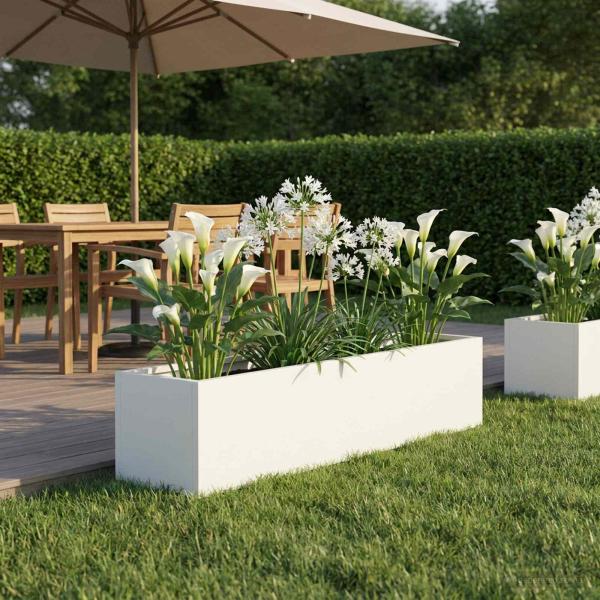 ARDEBO.de - Garten-Pflanzgefäß Weiß 80 x 20 x 20 cm Kaltgewalzter Stahl