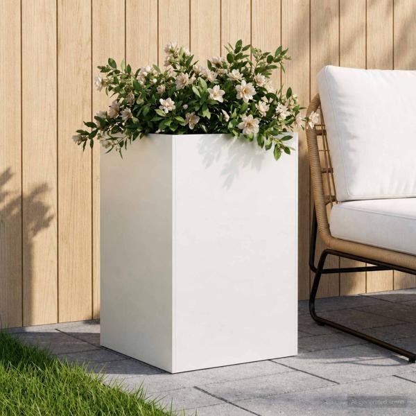 ARDEBO.de - Garten-Pflanzgefäß Weiß 50 x 50 x 75 cm Kaltgewalzter Stahl