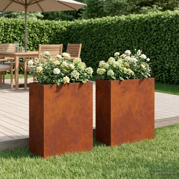 ARDEBO.de - Garten-Pflanzgefäß 2 stk. Rostoptik 40 x 20 x 50 cm