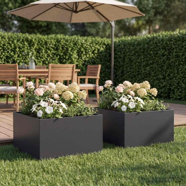 ARDEBO.de - Garten-Pflanzgefäß 2 stk. Schwarz 60 x 60 x 30 cm