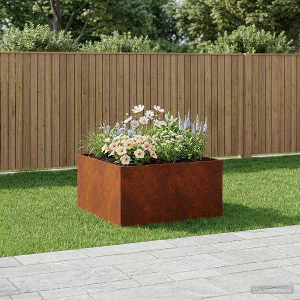 ARDEBO.de - Garten-Pflanzgefäß Rostoptik 60 x 60 x 40 cm Wetterfeststahl