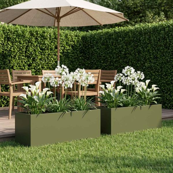 ARDEBO.de - Garten-Pflanzgefäß 2 stk. Olivgrün 80 x 30 x 30 cm
