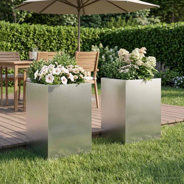 ARDEBO.de - Garten-Pflanzgefäß 2 stk. Silber 40 x 40 x 75 cm Edelstahl