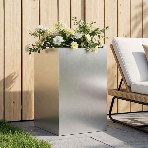 ARDEBO.de - Garten-Pflanzgefäß Silber 40 x 40 x 75 cm Verzinkter Stahl