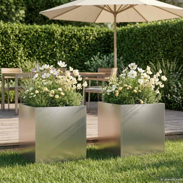 ARDEBO.de - Garten-Pflanzgefäß 2 stk. Silber 45 x 45 x 45 cm Edelstahl