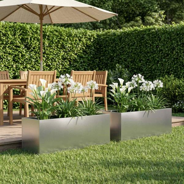 ARDEBO.de - Garten-Pflanzgefäß 2 stk. Silber 80 x 30 x 30 cm Edelstahl