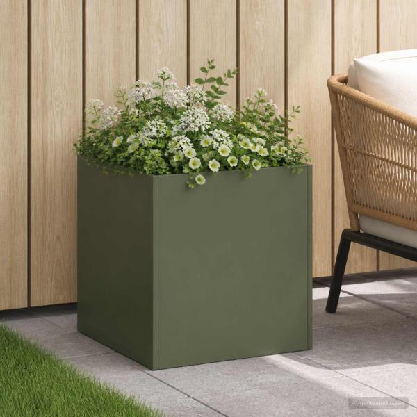 ARDEBO.de - Garten-Pflanzgefäß Olivgrün 35 x 35 x 35 cm Kaltgewalzter Stahl