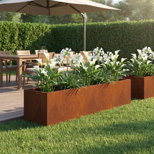 ARDEBO.de - Garten-Pflanzgefäß Rostoptik 100 x 20 x 20 cm Wetterfeststahl