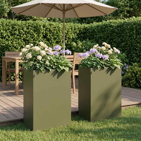 ARDEBO.de - Garten-Pflanzgefäß 2 stk. Olivgrün 50 x 40 x 75 cm