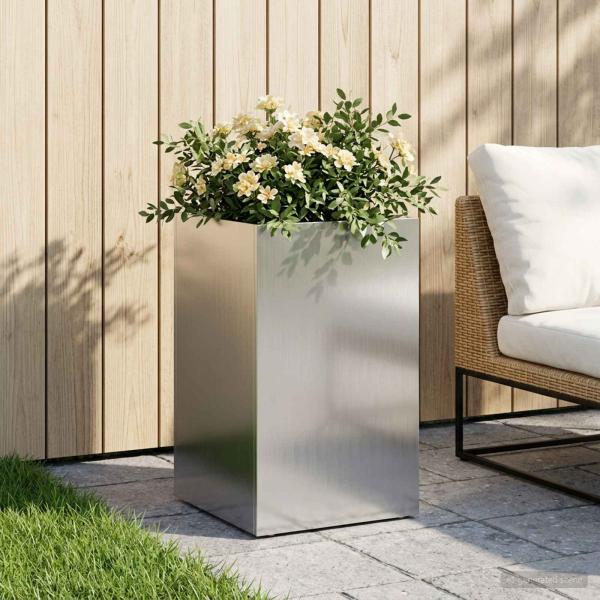 ARDEBO.de - Garten-Pflanzgefäß Silber 30 x 30 x 40 cm Verzinkter Stahl