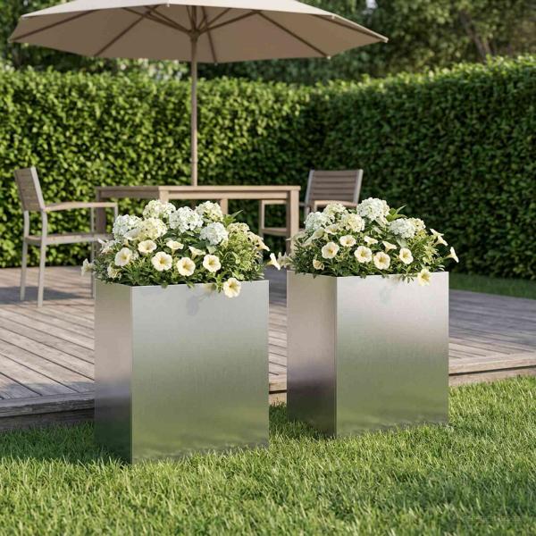 ARDEBO.de - Garten-Pflanzgefäß 2 stk. Silber 40 x 30 x 40 cm Edelstahl