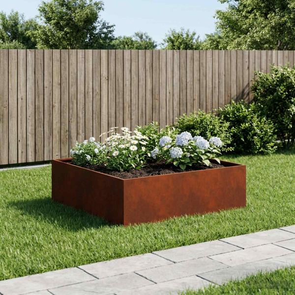 ARDEBO.de - Garten-Pflanzgefäß Rostoptik 80 x 80 x 30 cm Wetterfeststahl