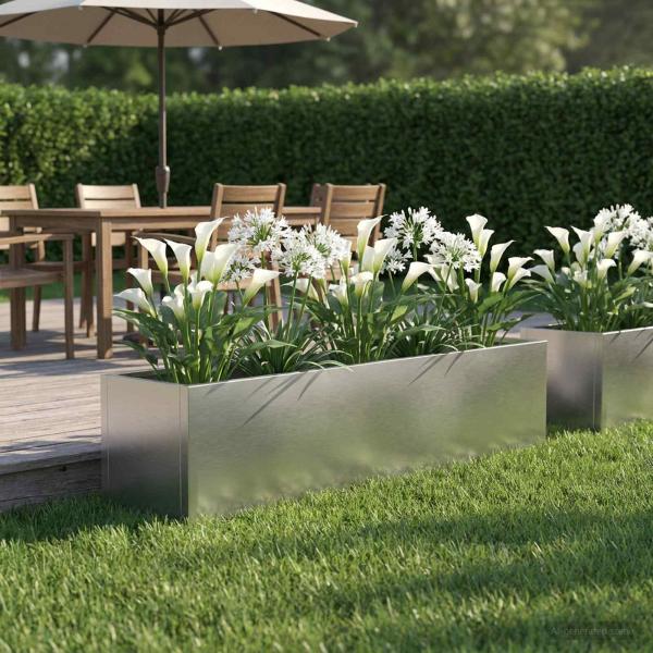 ARDEBO.de - Garten-Pflanzgefäß Silber 100 x 20 x 20 cm Edelstahl