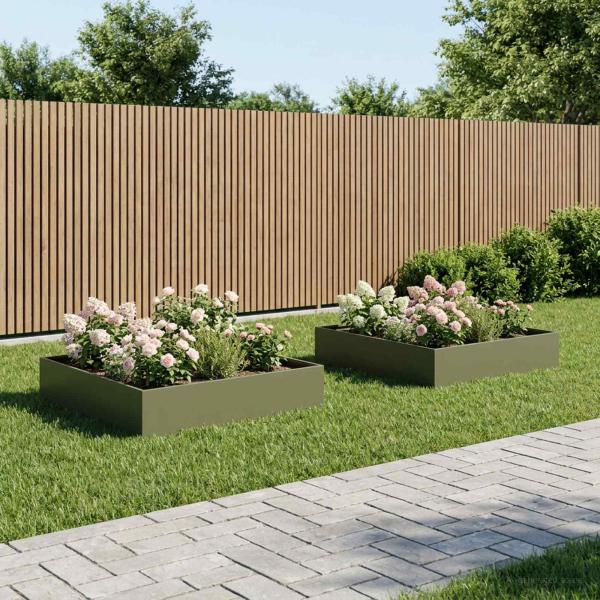 ARDEBO.de - Garten-Pflanzgefäß 2 stk. Olivgrün 80 x 80 x 20 cm