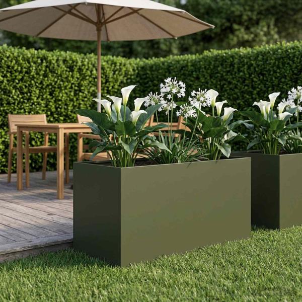 ARDEBO.de - Garten-Pflanzgefäß Olivgrün 100 x 50 x 50 cm