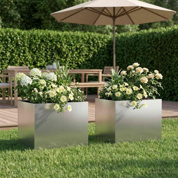 ARDEBO.de - Garten-Pflanzgefäß 2 stk. Silber 40 x 30 x 30 cm Edelstahl
