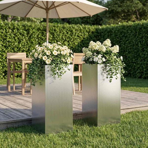 ARDEBO.de - Garten-Pflanzgefäß 2 stk. Silber 20 x 20 x 50 cm