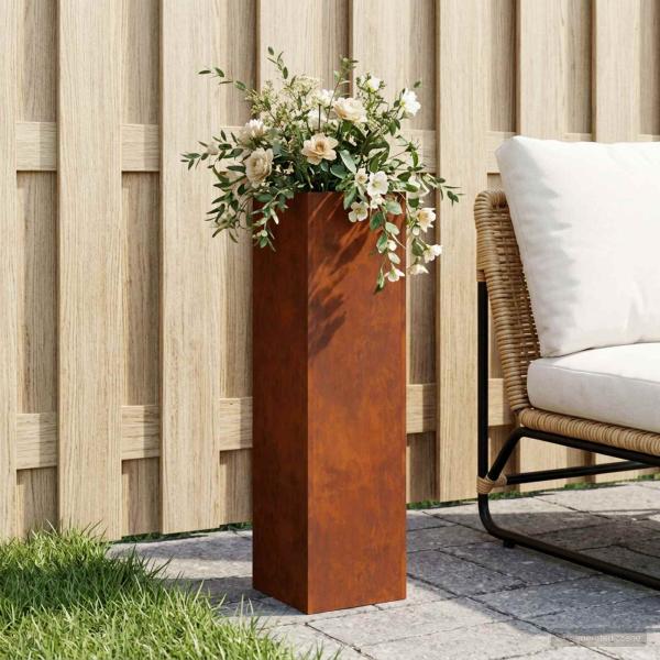ARDEBO.de - Garten-Pflanzgefäß Rostoptik 20 x 20 x 75 cm Wetterfeststahl