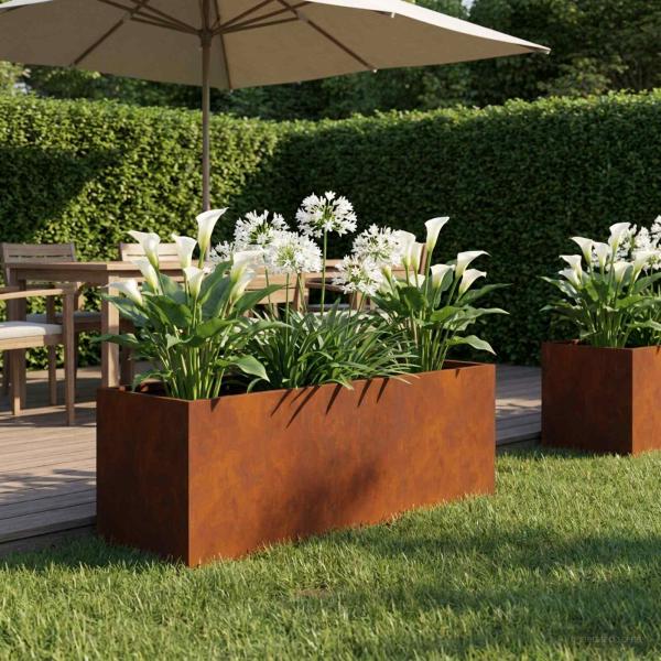 ARDEBO.de - Garten-Pflanzgefäß Rostoptik 40 x 20 x 20 cm Wetterfeststahl