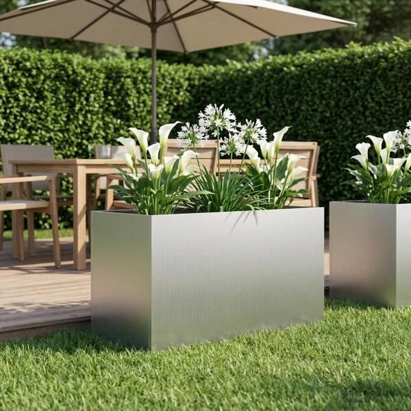 ARDEBO.de - Garten-Pflanzgefäß Silber 100 x 50 x 50 cm Verzinkter Stahl